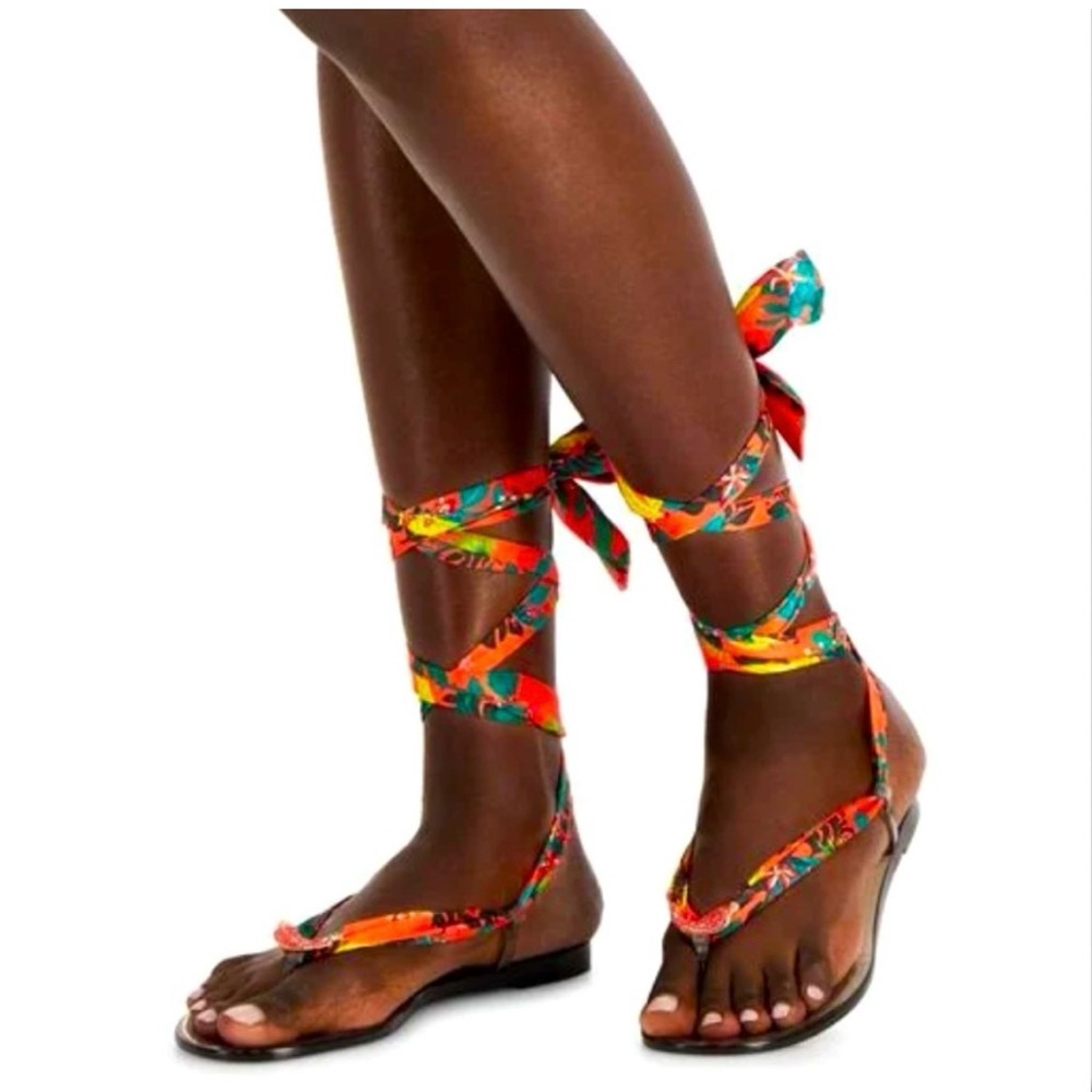 INC International Concepts Vibrant Floral Sandals - Red and Green - Picture 2 of 6